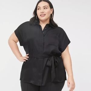 Lane Bryant Plus Size Black Tunic Top with Tie Waist
